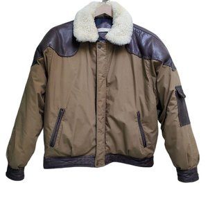 Vtg 90s Shearling & Leather Pilot Puffer Coat XL